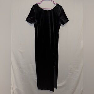 Betsy’s Things Vintage Elegant Black Velvet Dress with Slit and Vintage Buttons